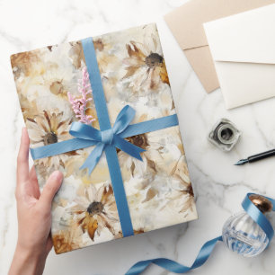 White Sunflowers Birthday Wrapping Paper