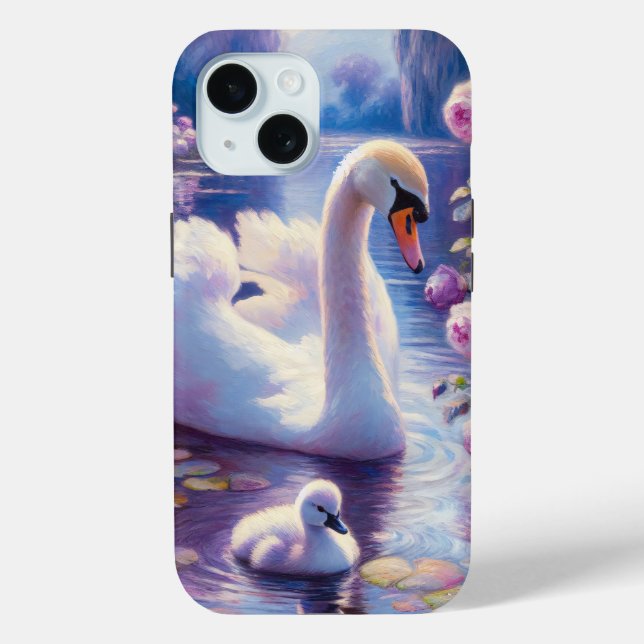 White Swan and Cygnet with Purple Roses Case-Mate iPhone Case (Back)