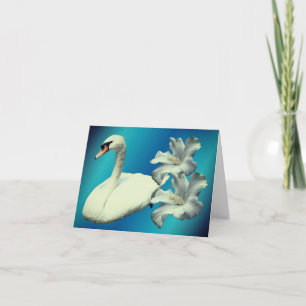 White Swan And Hibiscus Flower  Note Card