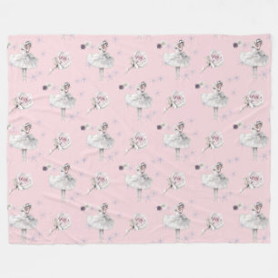 White Swan Ballerina in Snow Pink Fleece Blanket