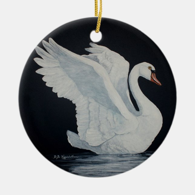 White Swan Ceramic Ornament (Front)
