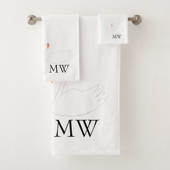 White Swan Design Monogrammed Bath Towel Set (Insitu)