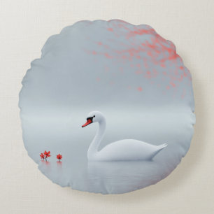 White Swan Design Round Cushion