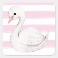 White Swan Elegant Script Pink Stripe Girl