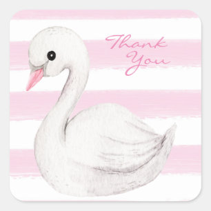 White Swan Elegant Script Pink Thank You Square Sticker