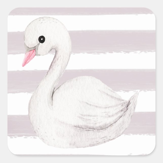 White Swan Elegant Script Purple Stripe Square Sticker (Front)
