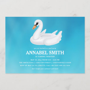 White Swan Float Birthday Pool Party Invitation