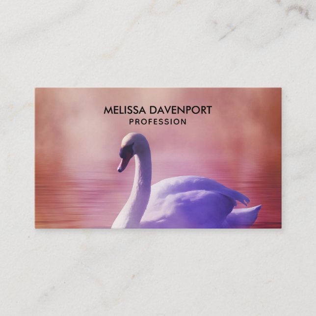 White Swan floating on a misty lake Business Card (Front)