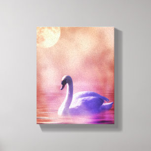 White Swan floating on a misty lake Canvas Print