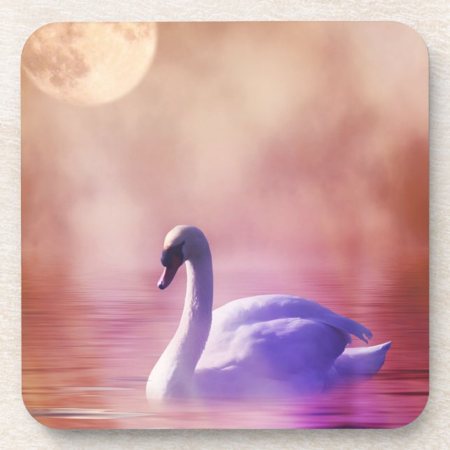 White Swan floating on a misty lake Coaster (Front)