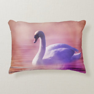 White Swan floating on a misty lake Decorative Cushion