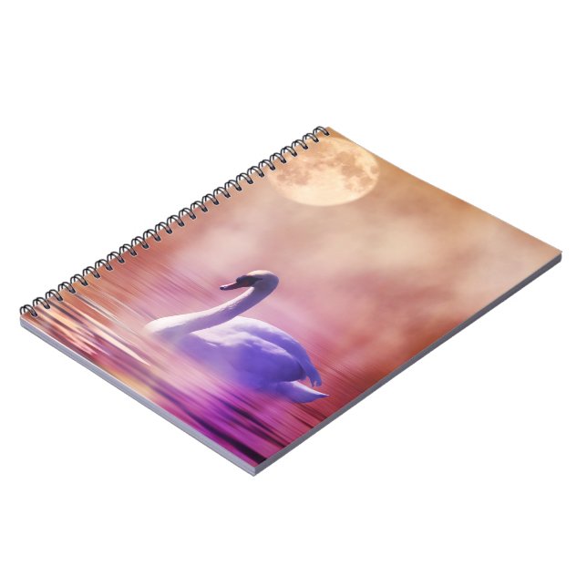 White Swan floating on a misty lake Notebook (Left Side)
