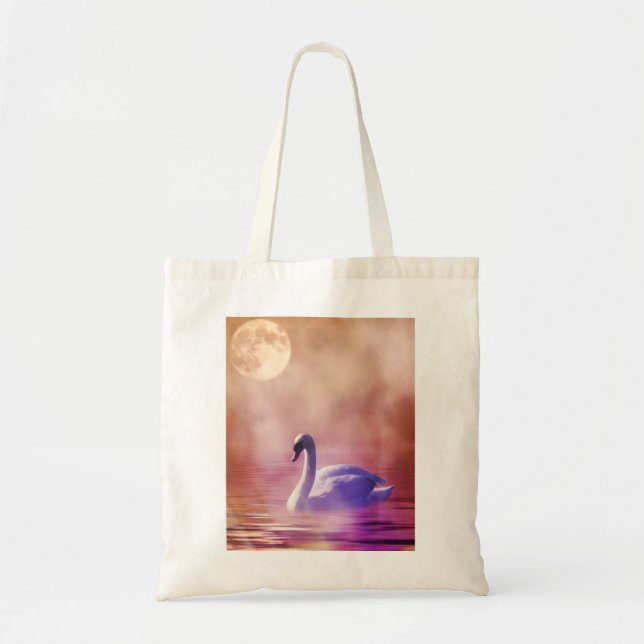 White Swan floating on a misty lake Tote Bag (Front)