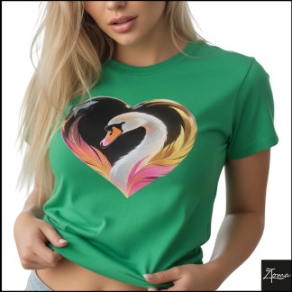 White Swan Heart Frame Neon Pop Art T-Shirt