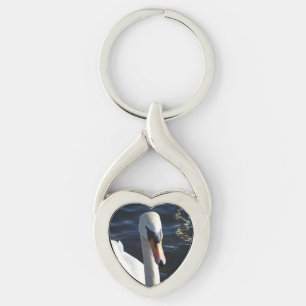 White Swan Heart Keychain