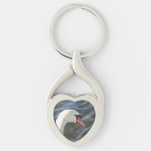 White Swan Heart Keychain