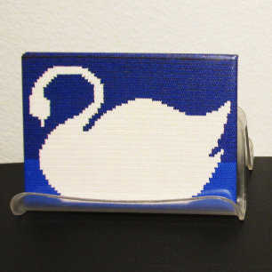 White Swan In Aqua Blue Lake Artisan Crochet Print Magnet
