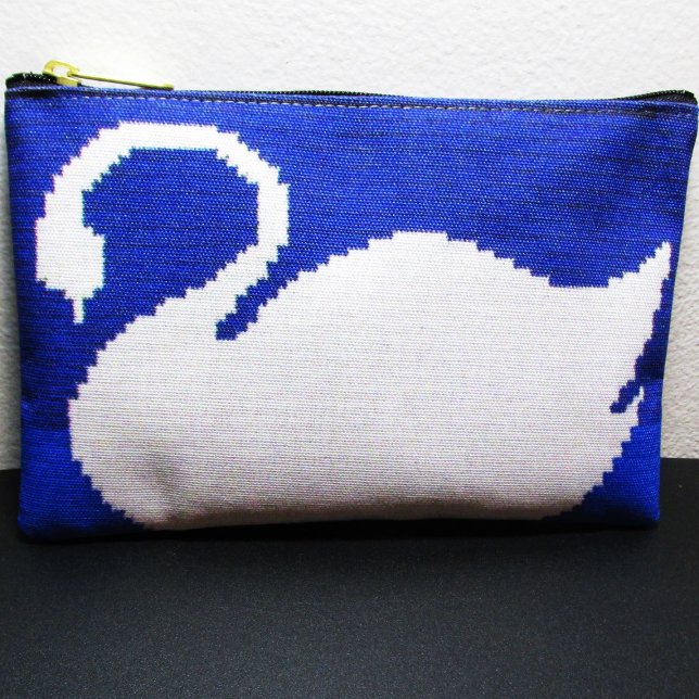 White Swan In Cool Blue Lake Artisan Crochet Print Accessory Pouch (Creator Uploaded)