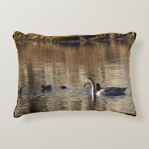 White Swan n Mallard Ducks Accent Pillow