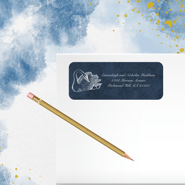 White Swan Navy Blue Return Address Label (Creator Uploaded)