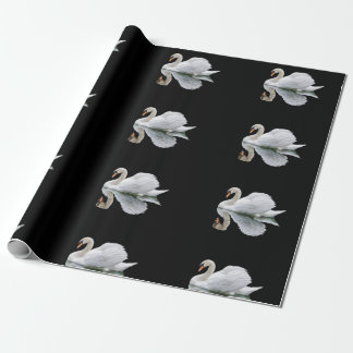 White swan on a black background  wrapping paper