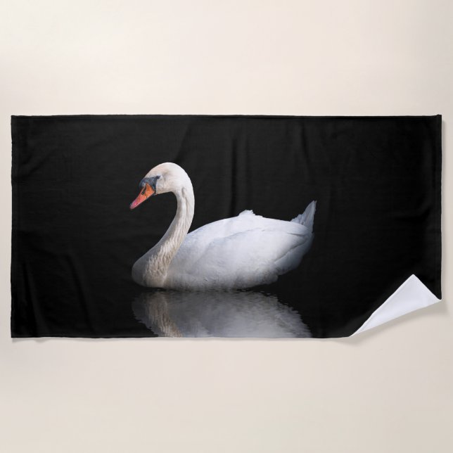 White swan on black beach towel (Front)