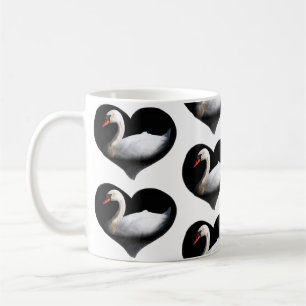 White swan on black coffee mug