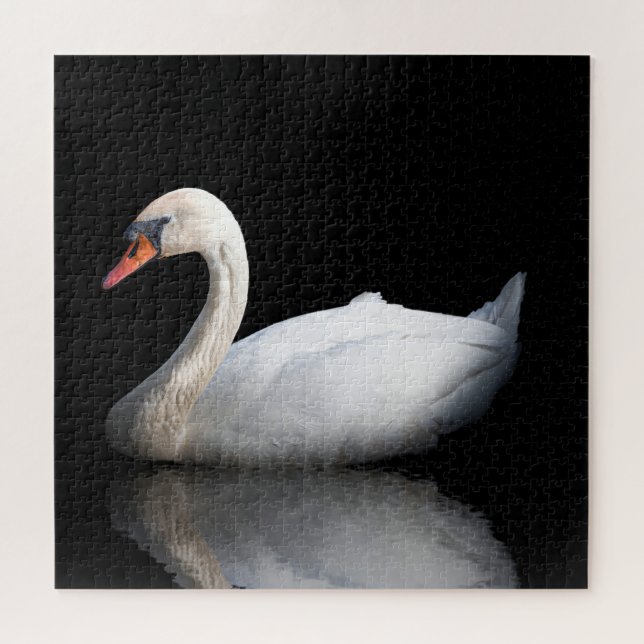 White swan on black jigsaw puzzle (Horizontal)