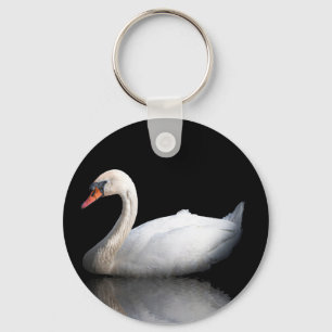 White swan on black key ring