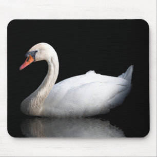 White swan on black mouse pad