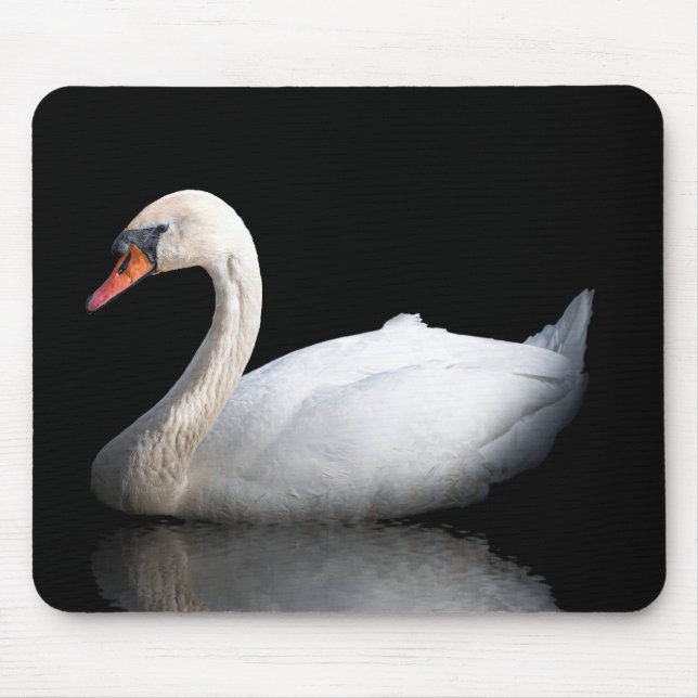 White swan on black mouse pad (Front)