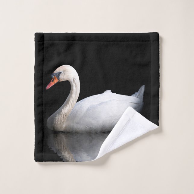White swan on black wash cloth (Wash Cloth)