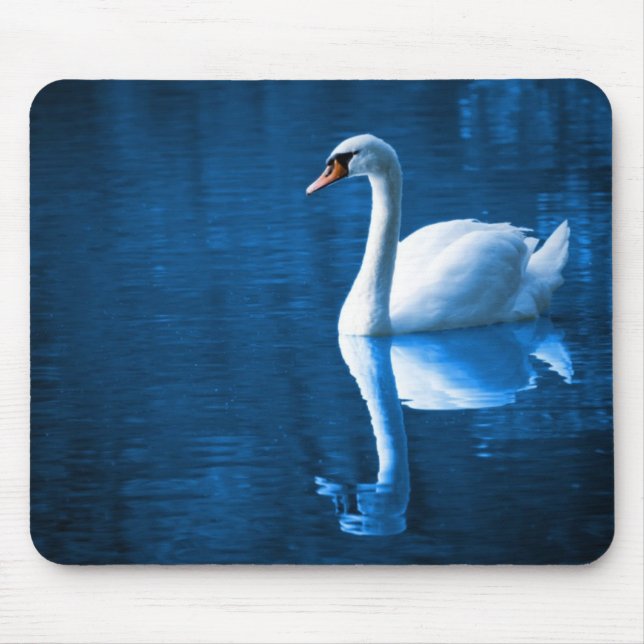 White Swan on Blue Waters Mousepad (Front)