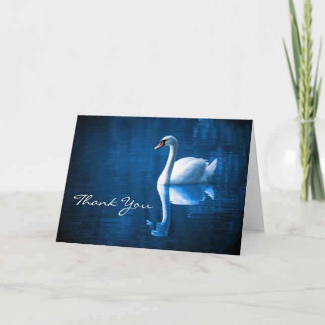 White Swan on Blue Waters Thank You Note Card (Front)