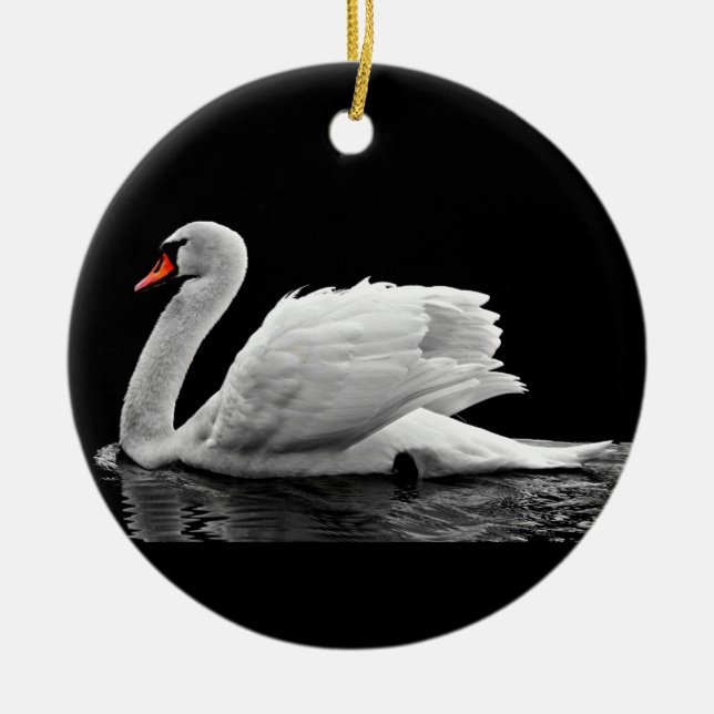 White Swan on Lake Ceramic Tree Decoration (Front)