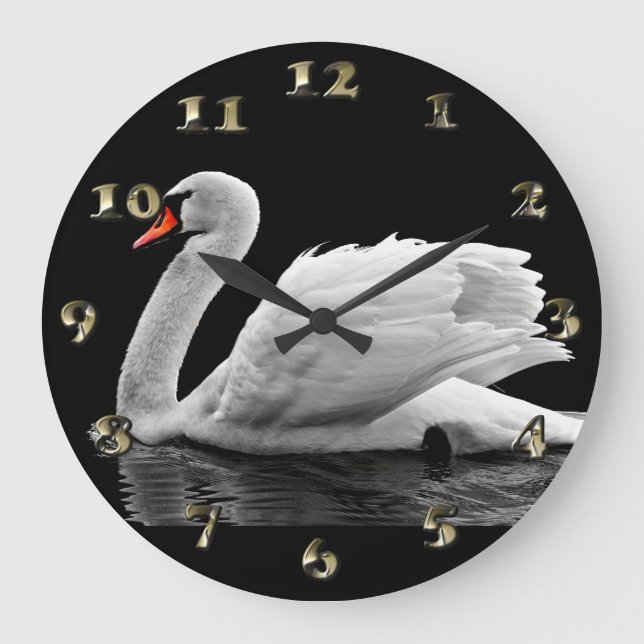White Swan on Lake Large Clock (Front)