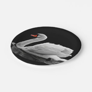 White Swan on Lake Paper Plate