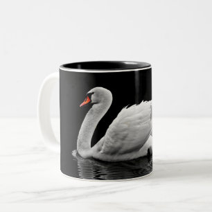 White Swan on Lake Two-Tone Coffee Mug