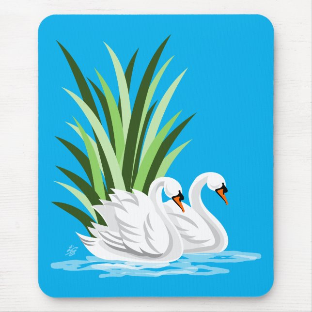 White Swan On Water Mousepad (Front)