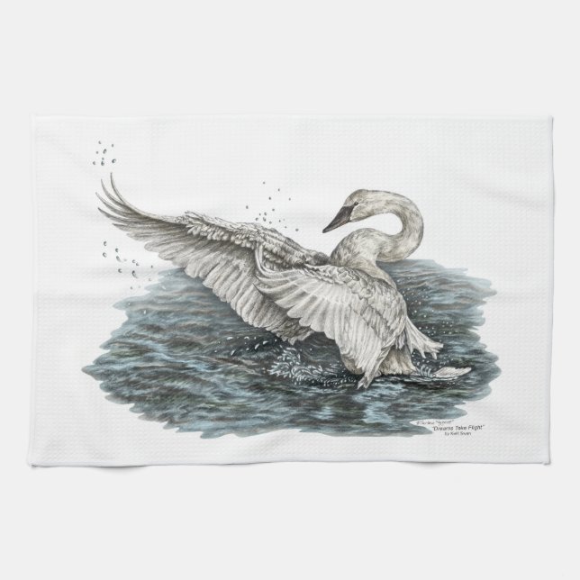 White Swan on Water Tea Towel (Horizontal)