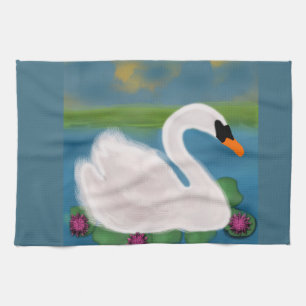White Swan Painting Hand Towels