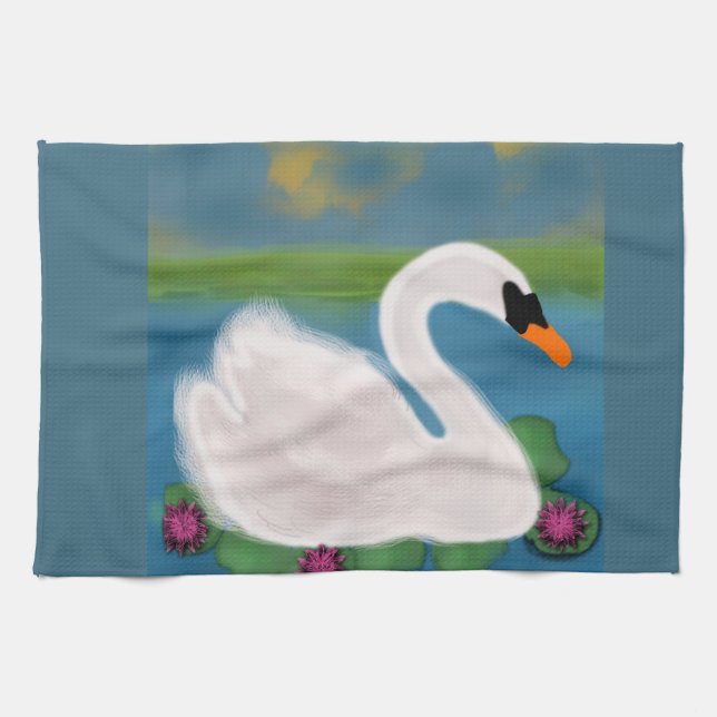 White Swan Painting Hand Towels (Horizontal)