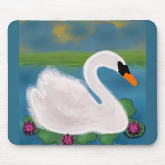 White Swan Painting Mousepad (Front)