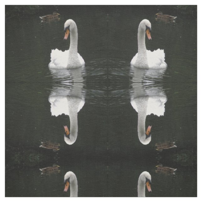 White Swan Patterned Animal Fabric (Swatch)