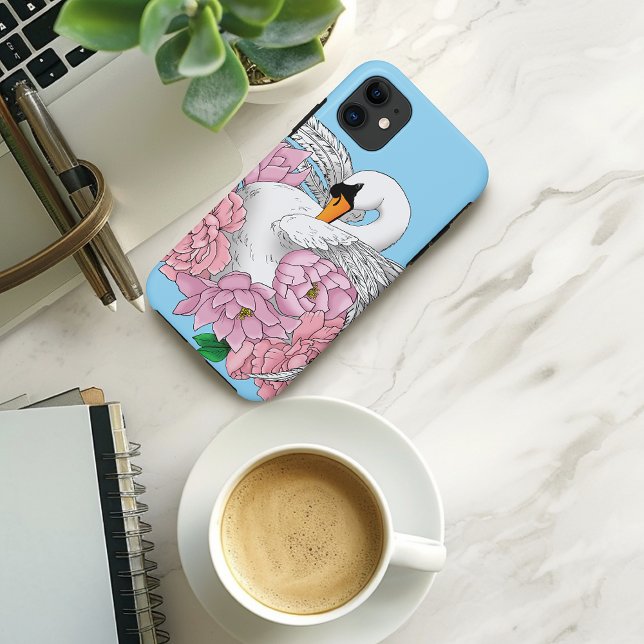 White Swan Pink Flowers Case-Mate iPhone Case (Creator Uploaded)