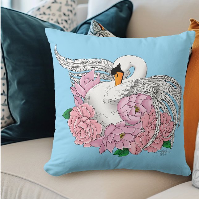 White Swan Pink Flowers Cushion (Creator Uploaded)