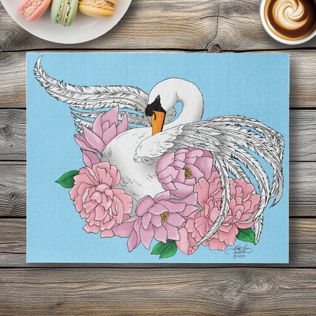 White Swan Pink Flowers Jigsaw Puzzle (Creator Uploaded)