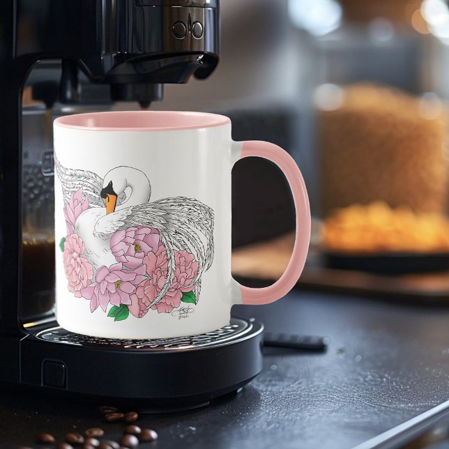 White Swan Pink Flowers Mug (Creator Uploaded)
