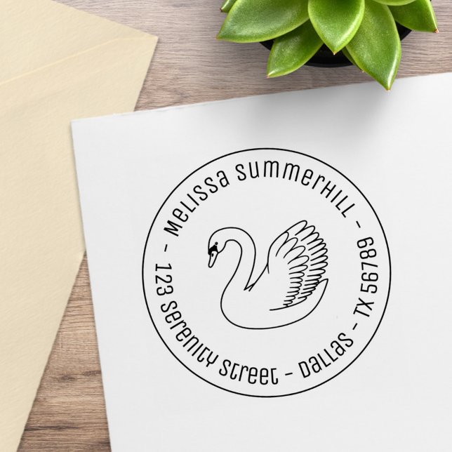 White Swan Round Address Rubber Stamp (Creator Uploaded)