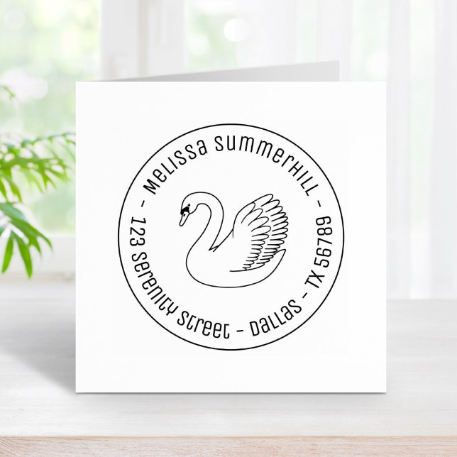 White Swan Round Address Rubber Stamp (Creator Uploaded)